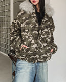 [Fur Detachable] Elmo Raccoon Hood Camo Padding