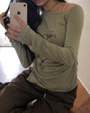 Roden One-Shoulder Flower Print Long-Sleeve T-Shirt