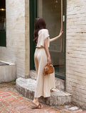 Hazel Wrinkle Short Sleeve T-Blouse Banding Wide Pants Set