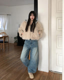 Facey Hood Layered Fur Jacket