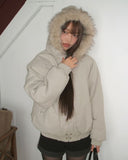 [Quilted lining] Boyin hooded fur hooded padded jumper