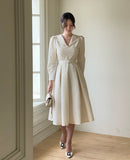 [PREMIUM] Piel Puff Collar Jacquard Long One Piece (Belt Set)