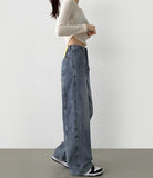 Vertical Cut Line Wide Denim Pants