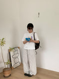 [unisex] Nonoka Banding Stripe Wide Linen Pants - Linen 60