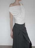 Ripple Drape One-Shoulder Off-Sleeveless