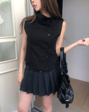 Near Unbalance High Neck Button Top