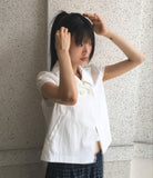 Lute round collar button puff jacket
