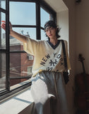 New York color matching v-neck knit