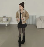 Suede Teddy Bear Button Collar Sleeve Fur Short Mustang