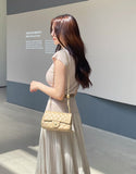 [Two-piece Set] Soche Ribbed Cap Knit Chiffon Skirt Set (Belt Set)