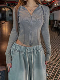Texture Line Dyeing Ribbed Hood Zip-Up