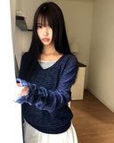 Sabine Stripe Color Matching V-Neck Long Sleeve Knit