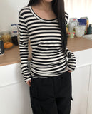 Juka Striped U-Neck Long Sleeve T-Shirt