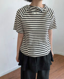 Colmen Stripe Hood Crop Short Sleeve Tee