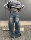 Lensi Back Pocket Wide Washing Long Denim Pants