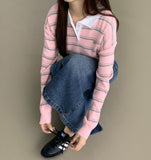 Color Matching Hem Banding Stripe Long Sleeve Knit