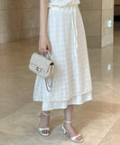 Digen Check Dot String Layered Long Skirt