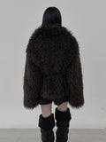Wide Collar Strap Robe Fur Jacket