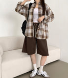 Soft check loose fit long sleeve shirt