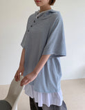 [Unisex] Belinde Stripe Hood Short Sleeve Tee