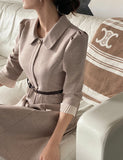 Syubel Collar Flared One Piece (Belt set)