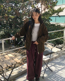 Lasso striped string layered outer brushed color matching off-shoulder T-shirt