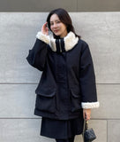 Meto High Neck Reversible Shearing Fur Bomber Jacket