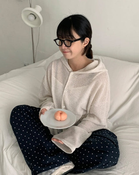 【BAON】[unisex] Tatsuna Summer Knit Button Hood Cardigan BAON (バオン) - [男女兼用]タツナサマーニットボタンフード