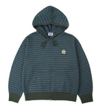 Flower Dot Embroidery Knit Stripe Hood Zip-up