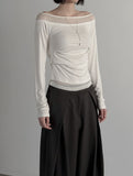 Ribbed Color Matching Layered Pintuck Boat Neck Tee