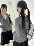 Rti Vintage V-neck Lace Hood Long Sleeve T-shirt