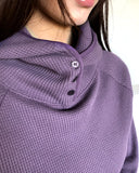 Bre High Neck Waffle Warmer Hooded Long Sleeve T-Shirt