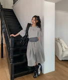 Mio pinstripe off-shoulder layered set