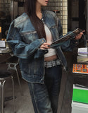 Ocean Washing Stitch Biker Denim Jacket