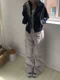 Buo Diagonal Cargo Pocket Cotton Bootcut Pants