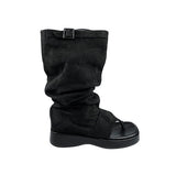 Pin buckle suede flip flops boots