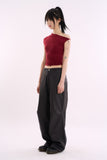 Twill snap wide cotton pants