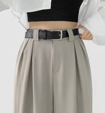 Two Pin Tuck Belt Set Wide Slacks Pants