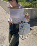 Nayu Ribbon Off Shoulder Cropped T-shirt