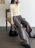 Tonijon Pocket Cotton Banding Long Wide Cargo Pants