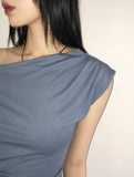 Charba Shirring Unbalanced One Shoulder Sleeveless T-shirt
