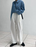 Bow Cotton High Waist Wide Pants