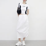 Poron string back slit pocket skirt