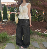 Purity Feminine Ribbon Sleeveless Blouse Vacation Look