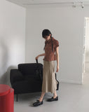Seren Vintage Pintuck Slit Puff Sleeve Short-Sleeved Shirt