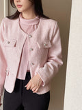 Schuet Round No-Collar Pearl Tweed Jacket