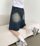 Back Pocket Washing Bermuda A-Line Knee Length Denim Shorts