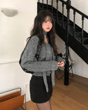 Lulu V-neck wool hair cardigan scarf set