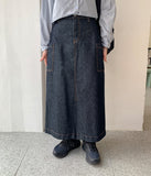 Shingaf Stitch Dark Blue Denim Long Skirt