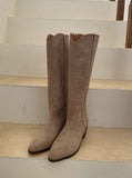 Sanded Suede Western Long Boots (5cm)